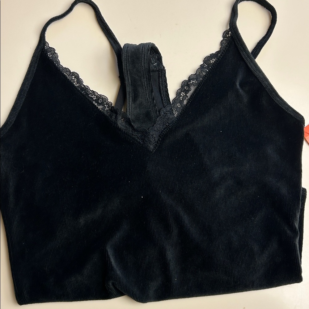 Colsie Black Velour Lace Detail Bodysuit